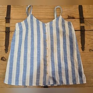 Cotton Bleu Striped Blue and White Button-Up Women's Top